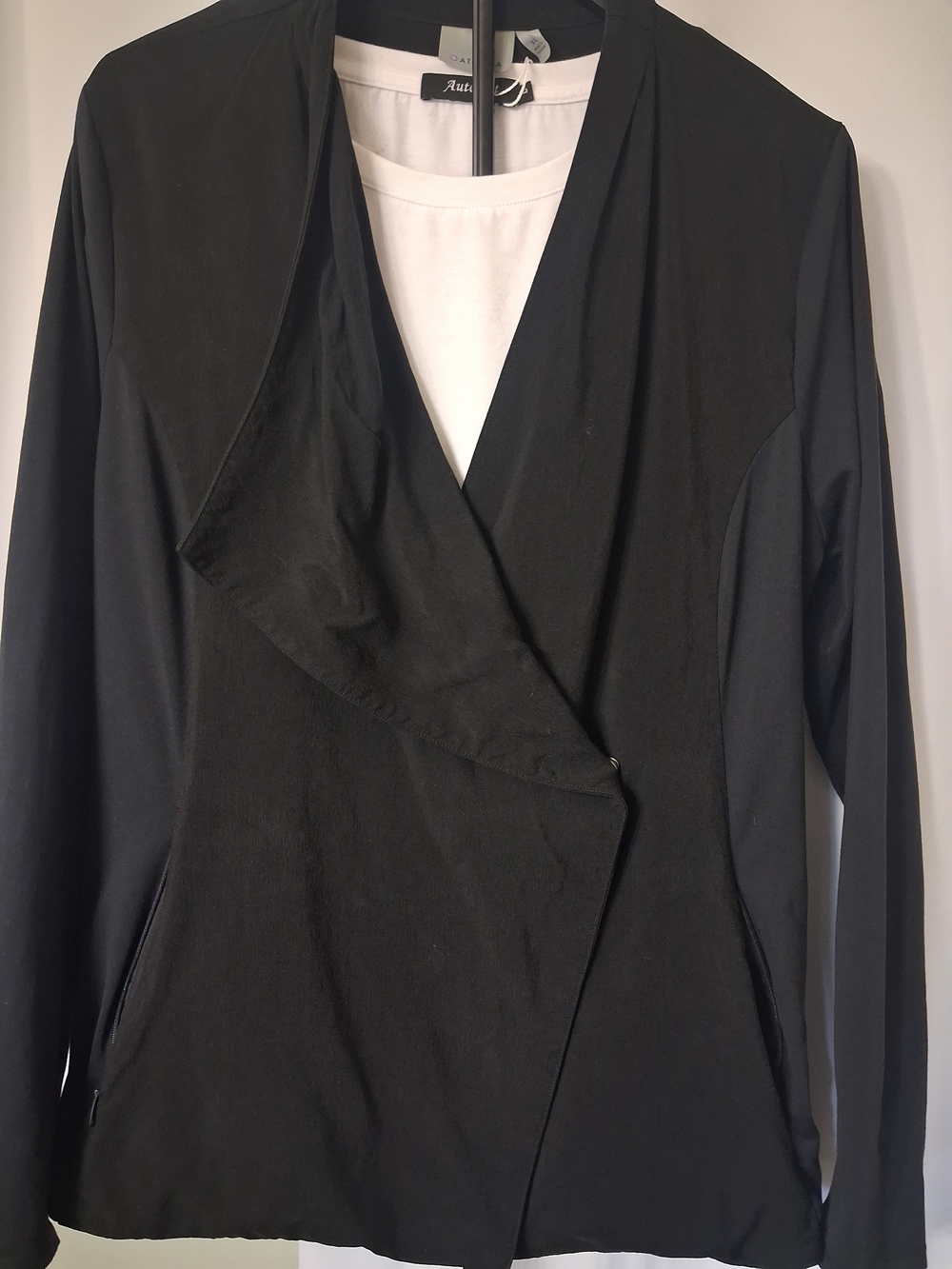 Athleta Black Draped Open-Front Blazer